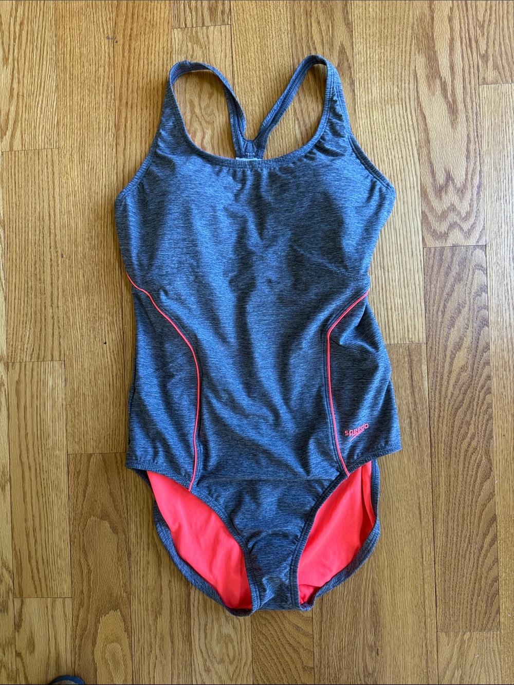 NWT Speedo Gray One-Piece Swimsuit with Coral Accents